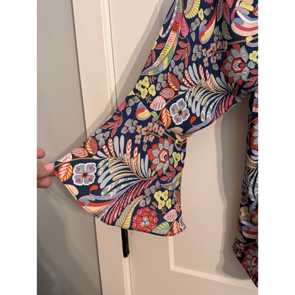 The Pioneer Womens Boho Floral Square Neck Flutter Sleeve Blouse Top Shirt Sz L - Picture 2 of 7